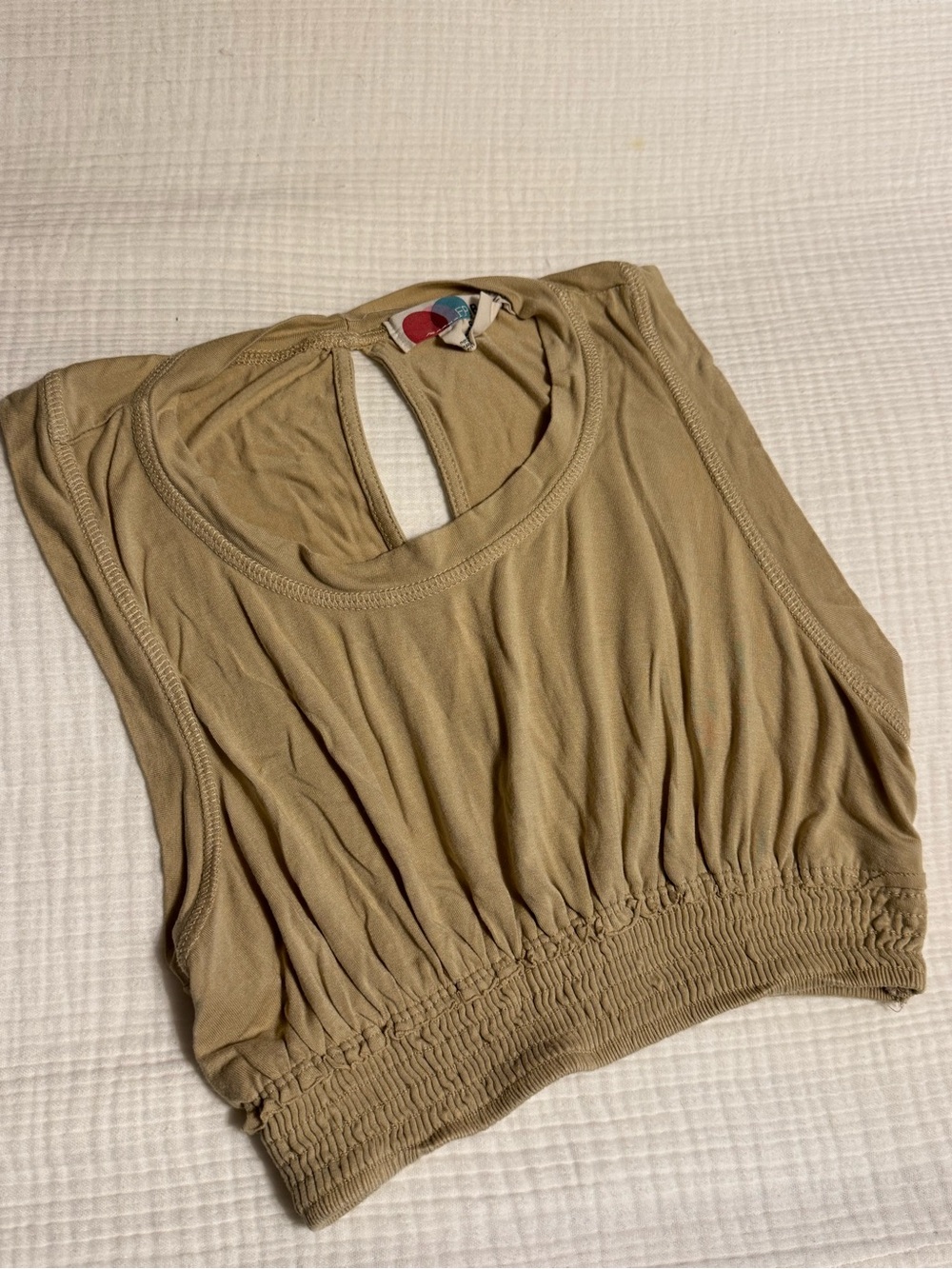 Free People BEACH Tan/ Khaki Ruched Hem Crop Tank